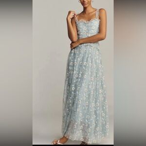 Anthropologie Sleeveless Tulle A-Line Maxi Dress.